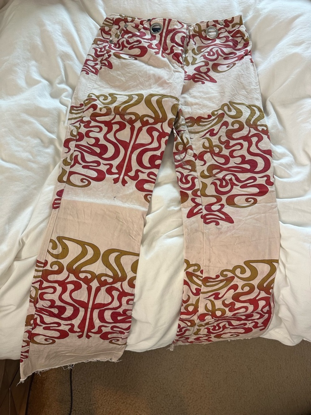 Miaou Abstract Print Wide-Leg Pants in Pink, Red & Gold